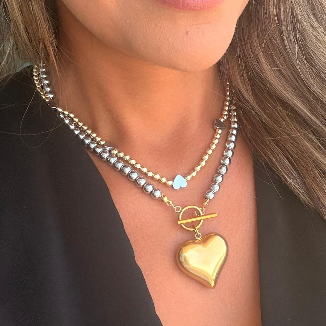 Belinda Mixed Metal Heart Layering Necklace Set
