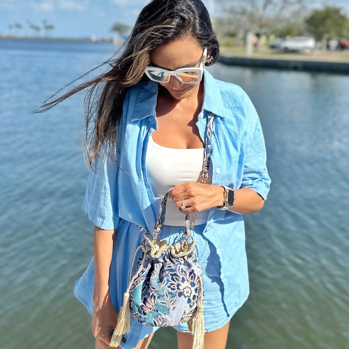 Azure Bloom Bucket Bag