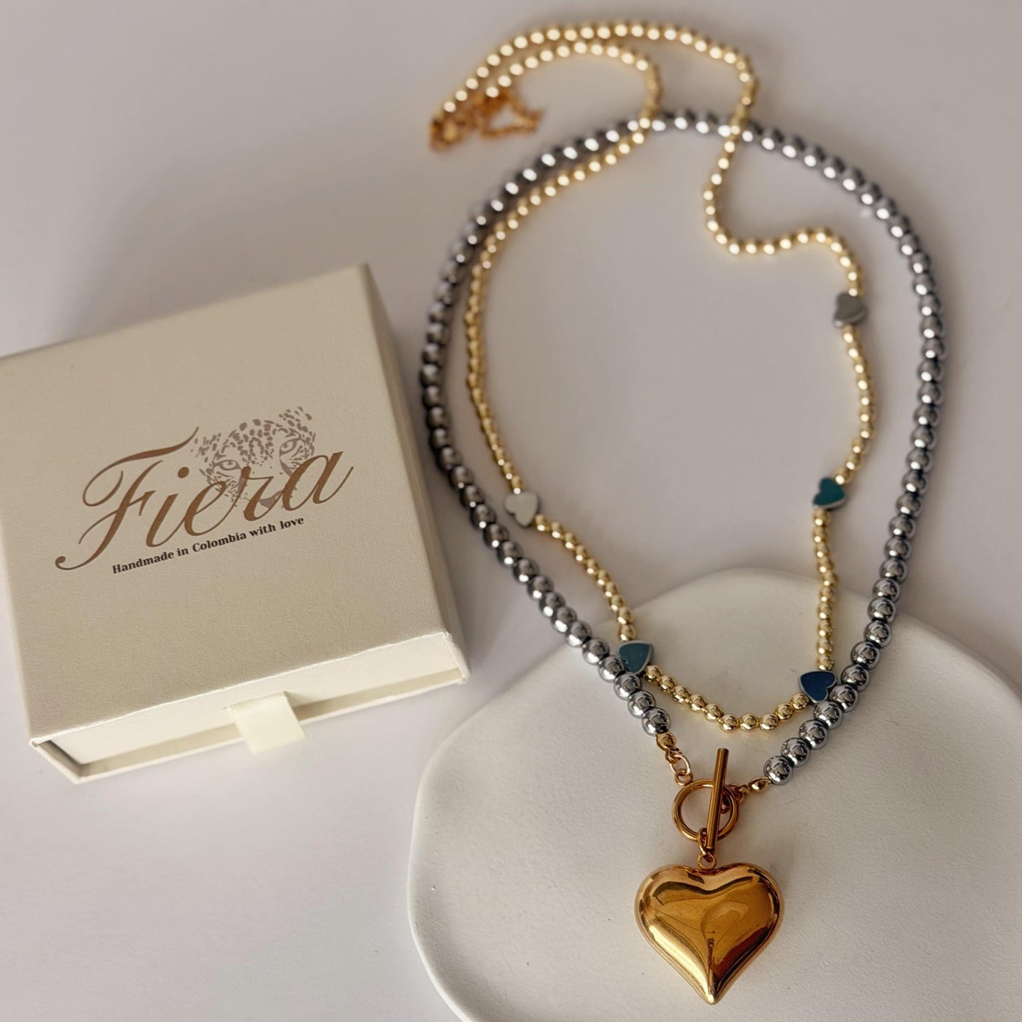 Belinda Mixed Metal Heart Layering Necklace Set