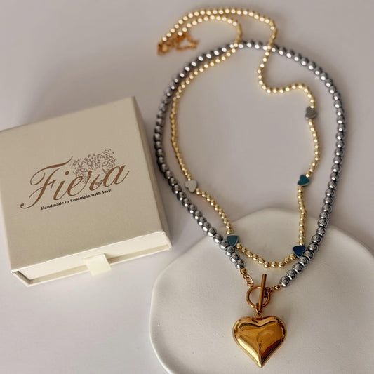 Belinda Mixed Metal Heart Layering Necklace Set
